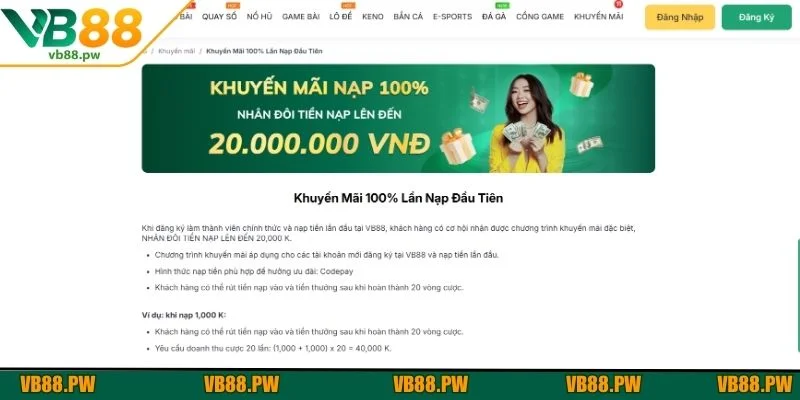 Khuyến mãi 100% lần nạp đầu tiên giúp bạn có thêm ngân sách tham gia cược
